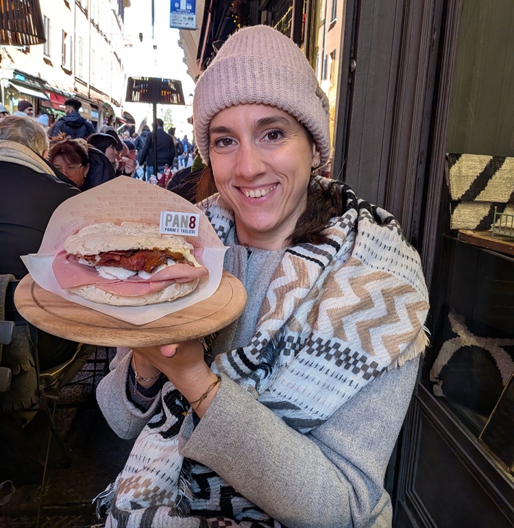 Me happy with a gluten free panino in Bologna