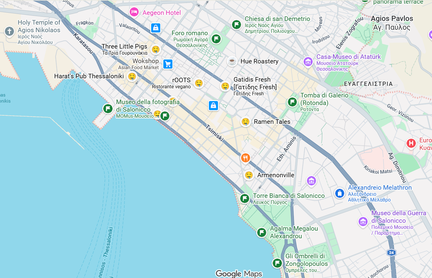 Thessaloniki map gluten free pins