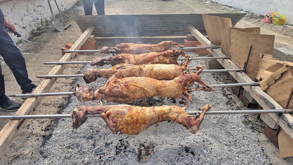 Lambs roasting for Greek Easter